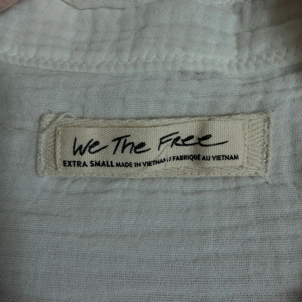We The Free Button Down Top Womens XS White Gauze Oversized Long Sleeve